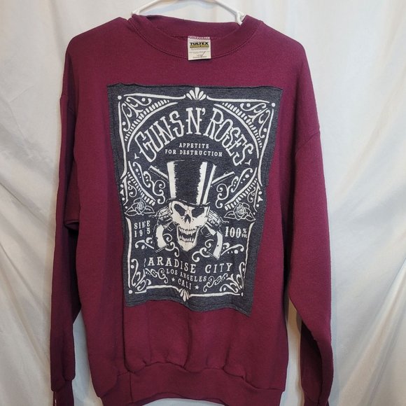Guns N Roses Upcycled Vintage Sweatshirt Pullover Adult Size Large Burgundy - Picture 1 of 3